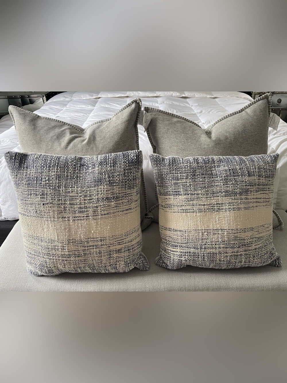 Textured Stripe Toss Pillow Pair - Gray and Cream